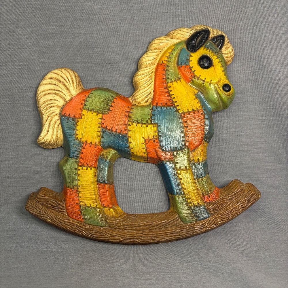 Vintage 1970's Patchwork Foam Craft Nursery Rocking Horse Wall Hanging